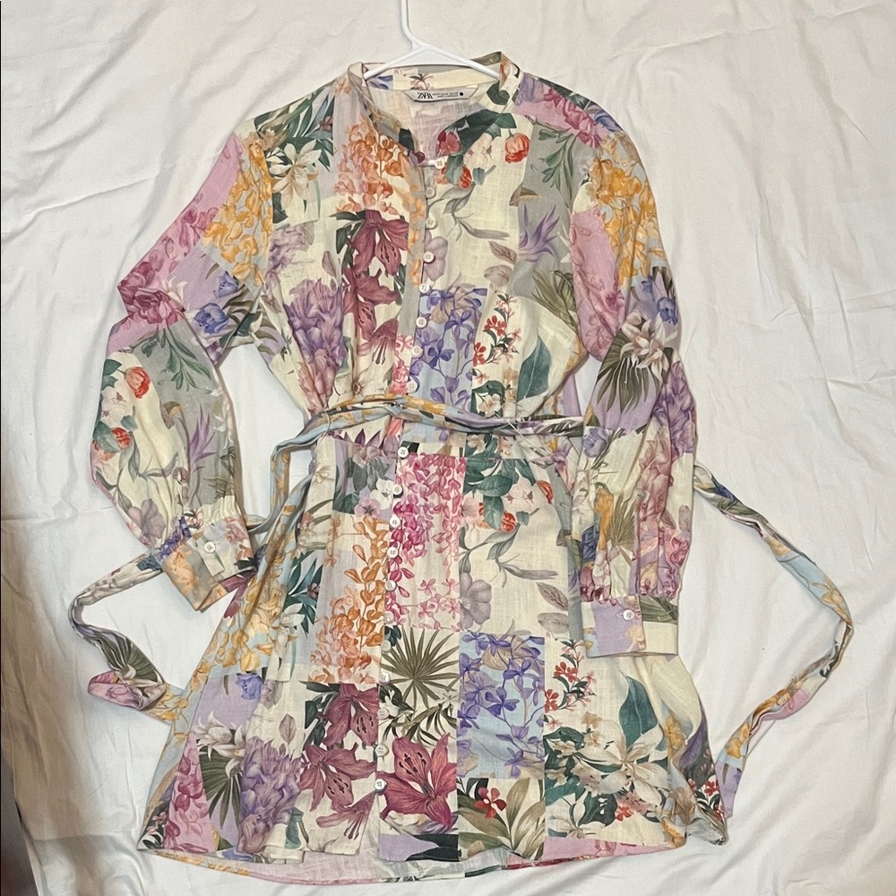 Zara Viral Floral Linen Dress